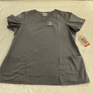 CHEROKEE WORKWEAR CONTEMPORARY I FLEX KNIT PANEL WOMEN’S V-NECK SCRUB 2XL GRAY